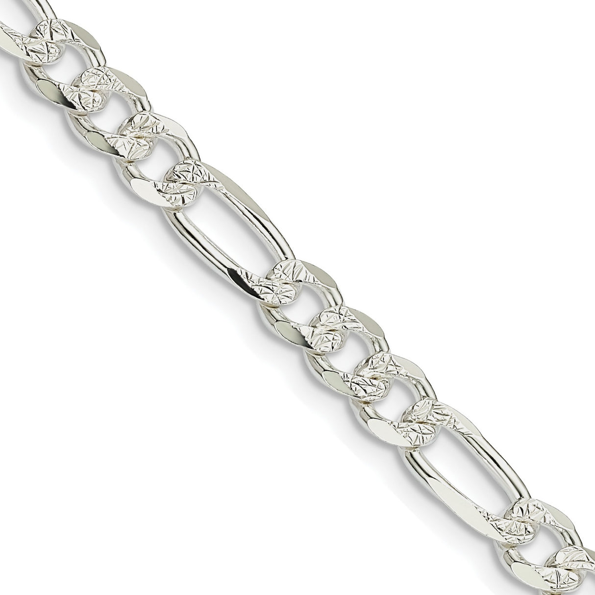 925 White Gold 5.5 mm Figaro Chain Necklace, Polished detail view