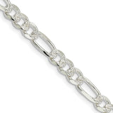 925 White Gold 5.5 mm Figaro Chain Necklace, Polished detail view