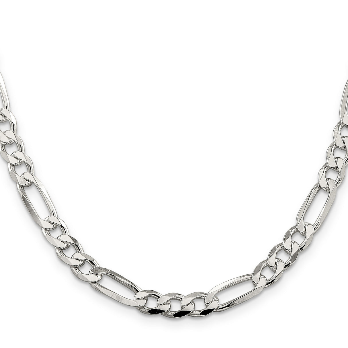 925 White Gold 7 mm Figaro Chain Necklace, Polished