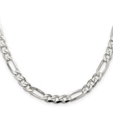 925 White Gold 7 mm Figaro Chain Necklace, Polished