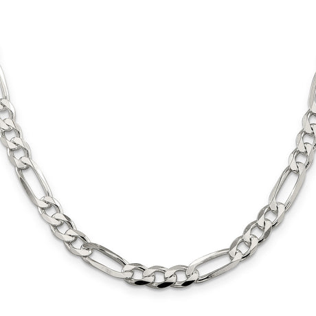 925 White Gold 7 mm Figaro Chain Necklace, Polished