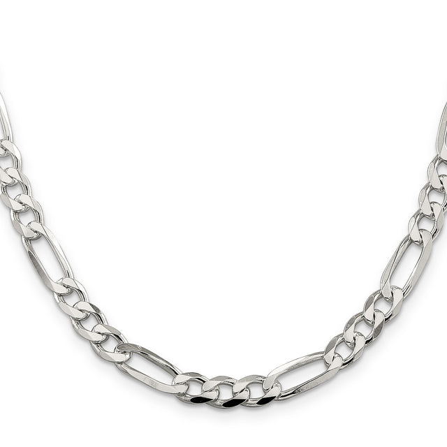 925 White Gold 7 mm Figaro Chain Necklace, Polished