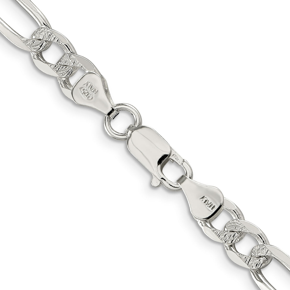 925 White Gold 7 mm Figaro Chain Necklace, Polished alternate angle