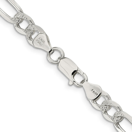 925 White Gold 7 mm Figaro Chain Necklace, Polished alternate angle