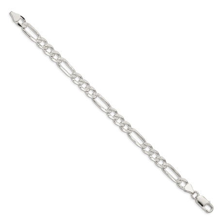 925 White Gold 7 mm Figaro Chain Anklet, Polished