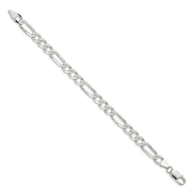 925 White Gold 7 mm Figaro Chain Anklet, Polished