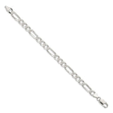 925 White Gold 7 mm Figaro Chain Bracelet, Polished