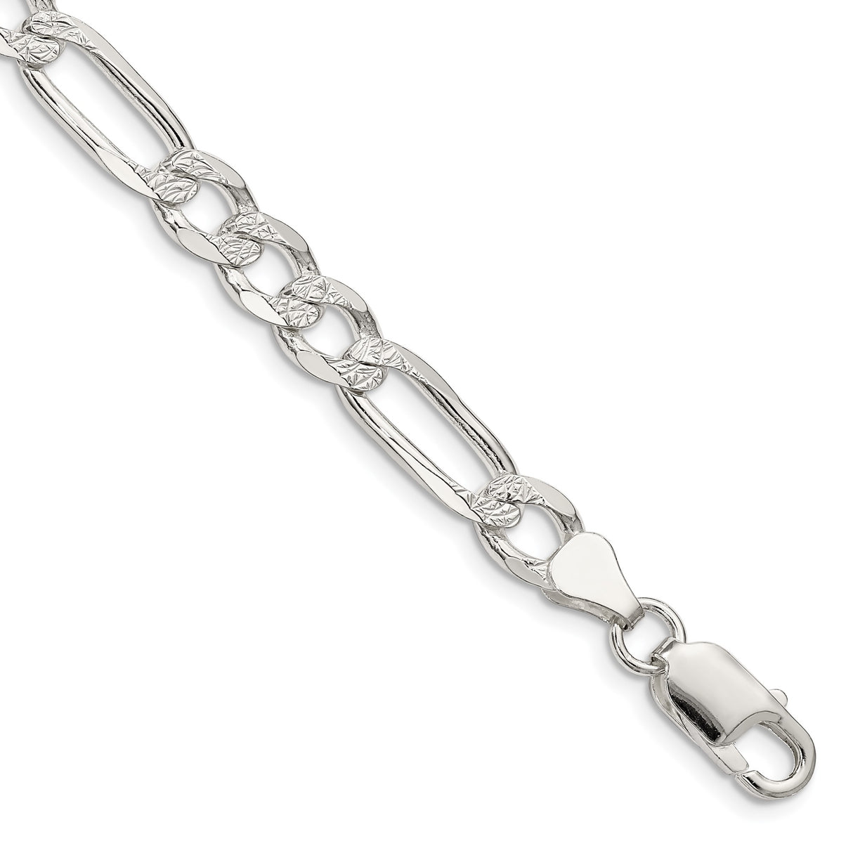 925 White Gold 7 mm Figaro Chain Anklet, Polished shown for scale