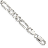 925 White Gold 7 mm Figaro Chain Anklet, Polished shown for scale