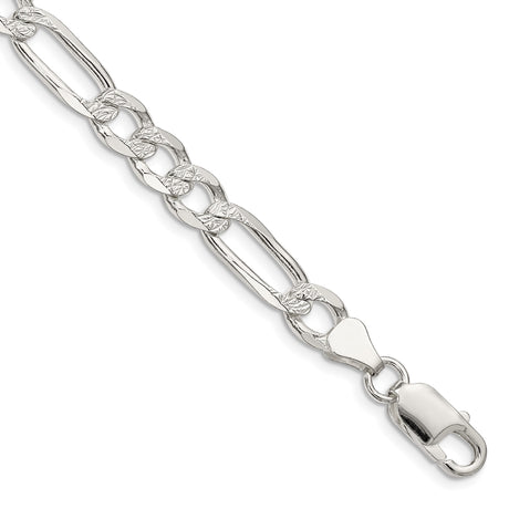 925 White Gold 7 mm Figaro Chain Anklet, Polished shown for scale