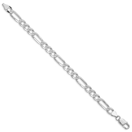 925 White Gold 7 mm Figaro Chain Bracelet, Polished