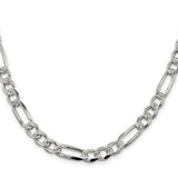925 White Gold 7.25 mm Figaro Chain Necklace, Polished