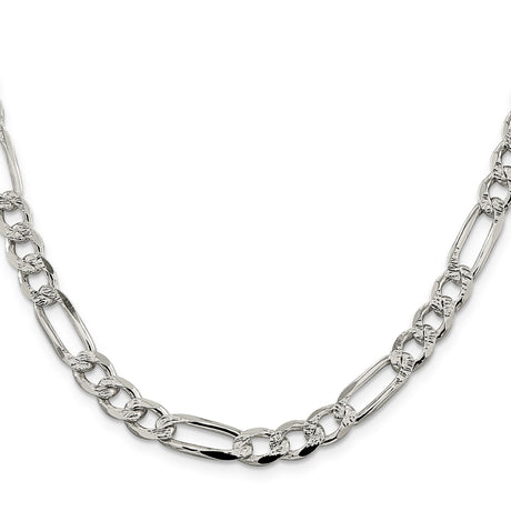 925 White Gold 7.25 mm Figaro Chain Necklace, Polished