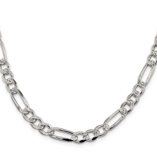 925 White Gold 7.25 mm Figaro Chain Necklace, Polished