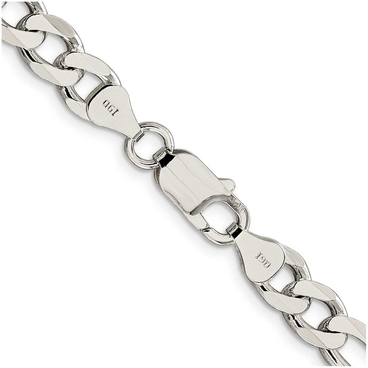 925 White Gold 7.25 mm Figaro Chain Anklet, Polished