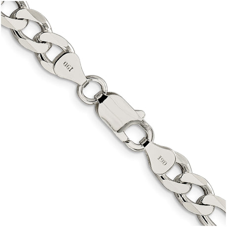 925 White Gold 7.25 mm Figaro Chain Anklet, Polished