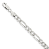 925 White Gold 7.25 mm Figaro Chain Anklet, Polished alternate angle