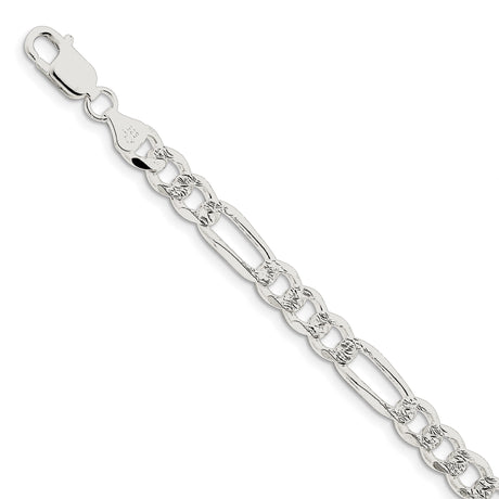 925 White Gold 7.25 mm Figaro Chain Anklet, Polished alternate angle