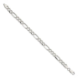 925 White Gold 7.25 mm Figaro Chain Anklet, Polished detail view