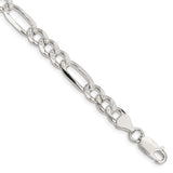925 White Gold 7.25 mm Figaro Chain Anklet, Polished shown for scale