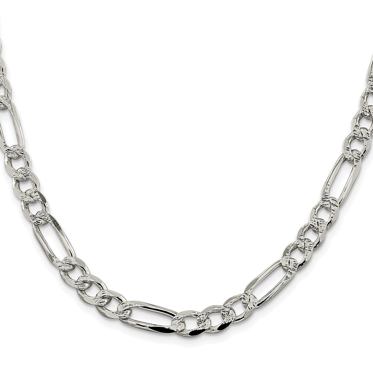 925 White Gold 7.25 mm Figaro Chain Necklace, Polished