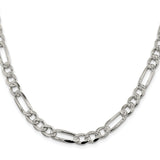 925 White Gold 7.25 mm Figaro Chain Necklace, Polished