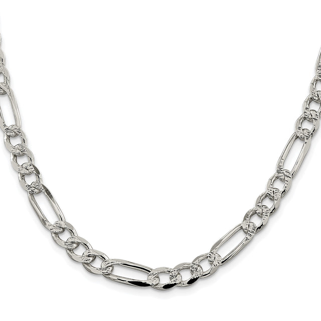 925 White Gold 7.25 mm Figaro Chain Necklace, Polished