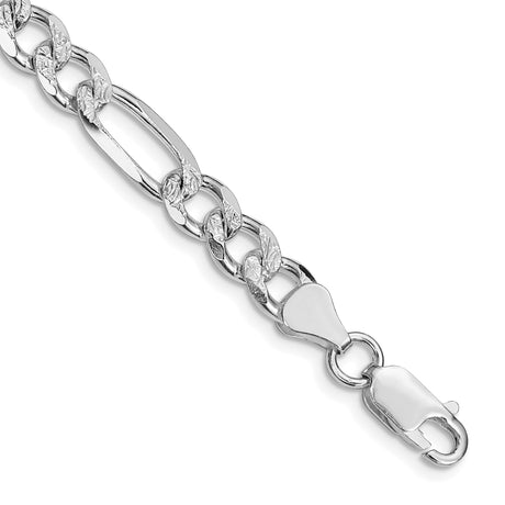 925 White Gold 7.25 mm Figaro Chain Bracelet, Polished shown for scale