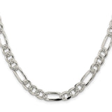 925 White Gold 8 mm Figaro Chain Necklace, Polished