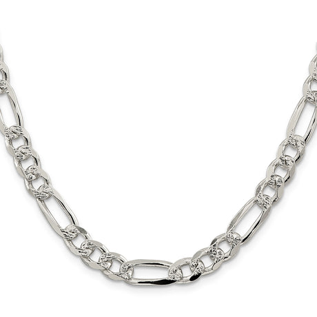 925 White Gold 8 mm Figaro Chain Necklace, Polished