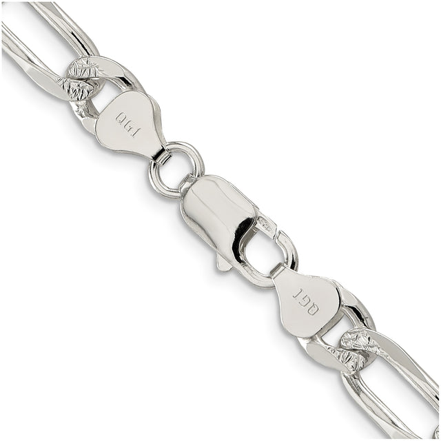 925 White Gold 8 mm Figaro Chain Anklet, Polished