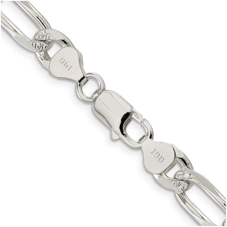 925 White Gold 8 mm Figaro Chain Necklace, Polished alternate angle