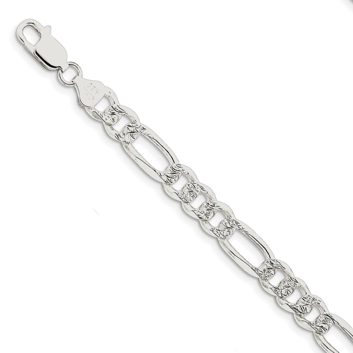 925 White Gold 8 mm Figaro Chain Anklet, Polished alternate angle