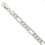 925 White Gold 8 mm Figaro Chain Bracelet, Polished alternate angle
