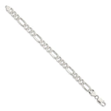 925 White Gold 8 mm Figaro Chain Bracelet, Polished detail view