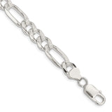 925 White Gold 8 mm Figaro Chain Bracelet, Polished shown for scale