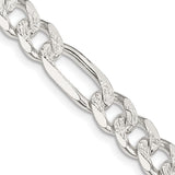 925 White Gold 8 mm Figaro Chain Necklace, Polished detail view