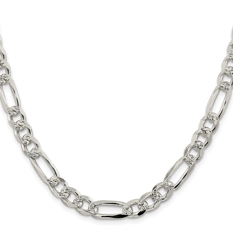 925 White Gold 8 mm Figaro Chain Necklace, Polished