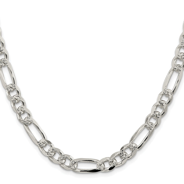 925 White Gold 8 mm Figaro Chain Necklace, Polished