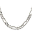 925 White Gold 9.5 mm Figaro Chain Bracelet, Polished