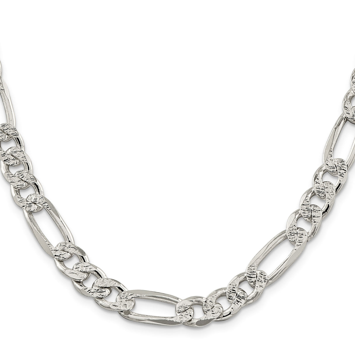 925 White Gold 9.5 mm Figaro Chain Bracelet, Polished