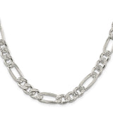 925 White Gold 9.5 mm Figaro Chain Bracelet, Polished