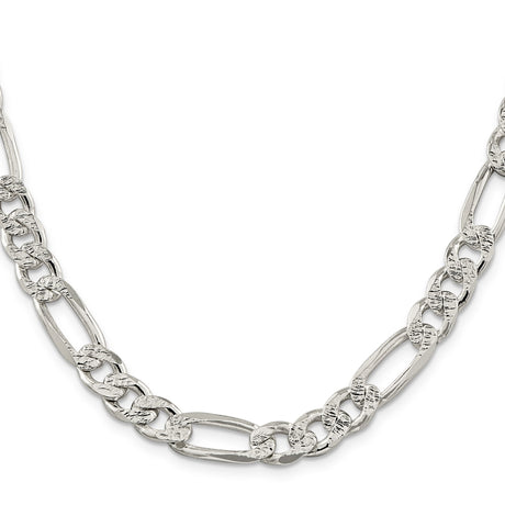 925 White Gold 9.5 mm Figaro Chain Bracelet, Polished