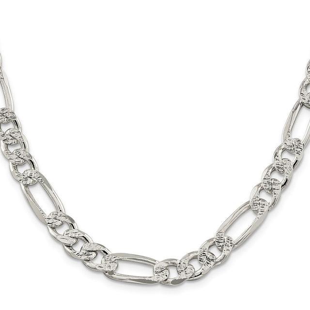 925 White Gold 9.5 mm Figaro Chain Necklace, Polished