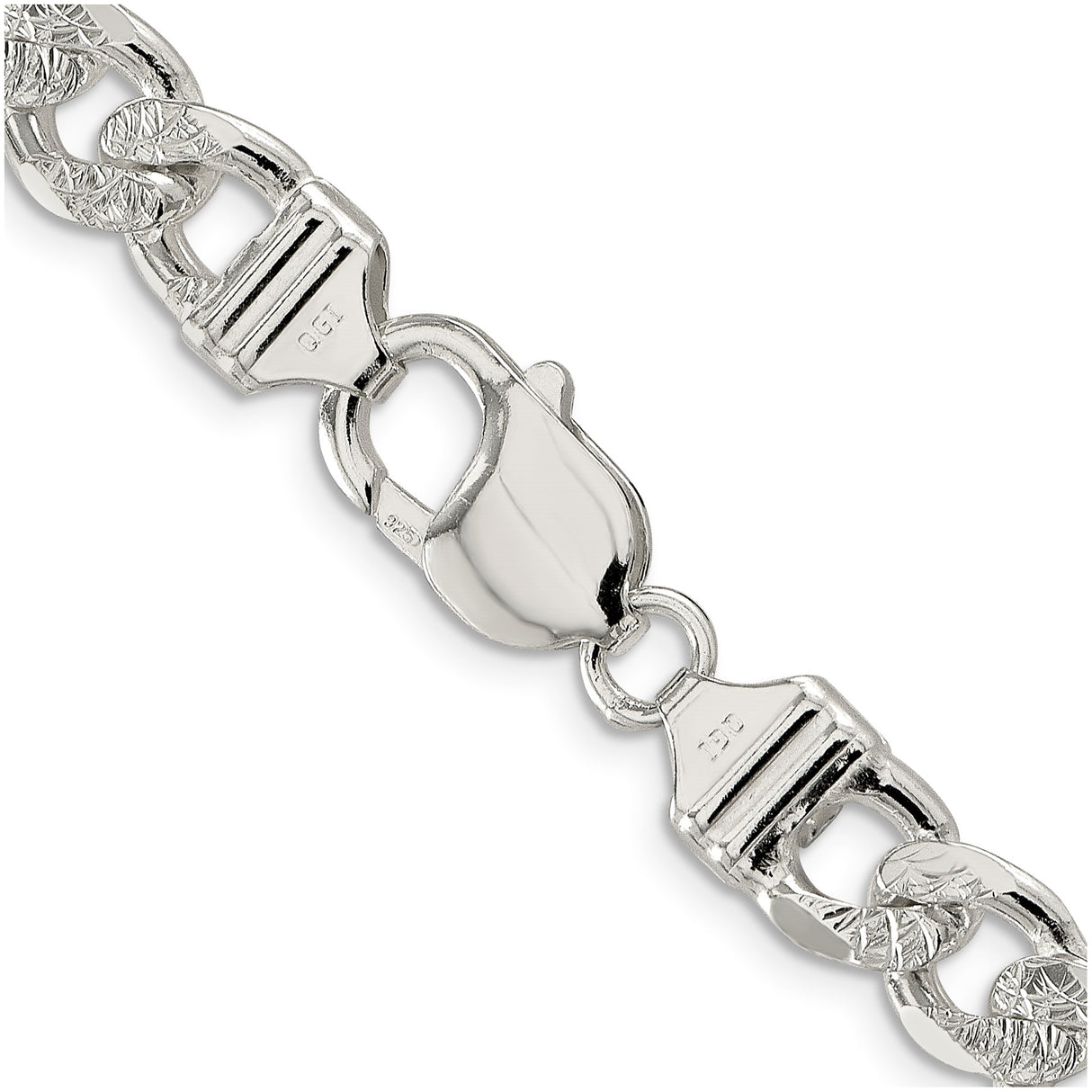 925 White Gold 9.5 mm Figaro Chain Bracelet, Polished alternate angle