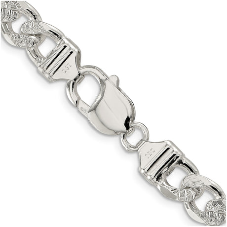 925 White Gold 9.5 mm Figaro Chain Bracelet, Polished alternate angle