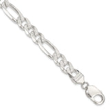 925 White Gold 9.5 mm Figaro Chain Bracelet, Polished shown for scale