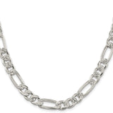 925 White Gold 9.5 mm Figaro Chain Necklace, Polished