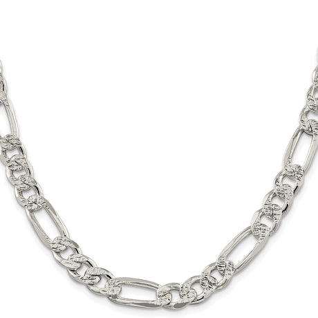 925 White Gold 9.5 mm Figaro Chain Necklace, Polished