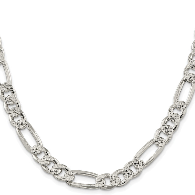 925 White Gold 9.5 mm Figaro Chain Necklace, Polished